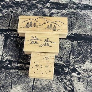 Great Impressions Rubber Stamp tree grass snowflake C214 D140 F115